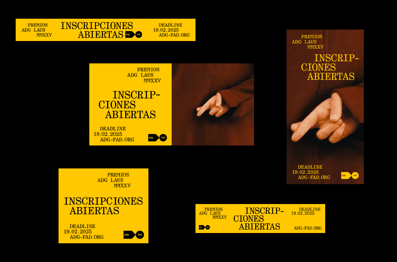 Adaptaciones gráficas de la campaña Rituales para los Premios ADG Laus 2025 en distintos formatos de banner digital.